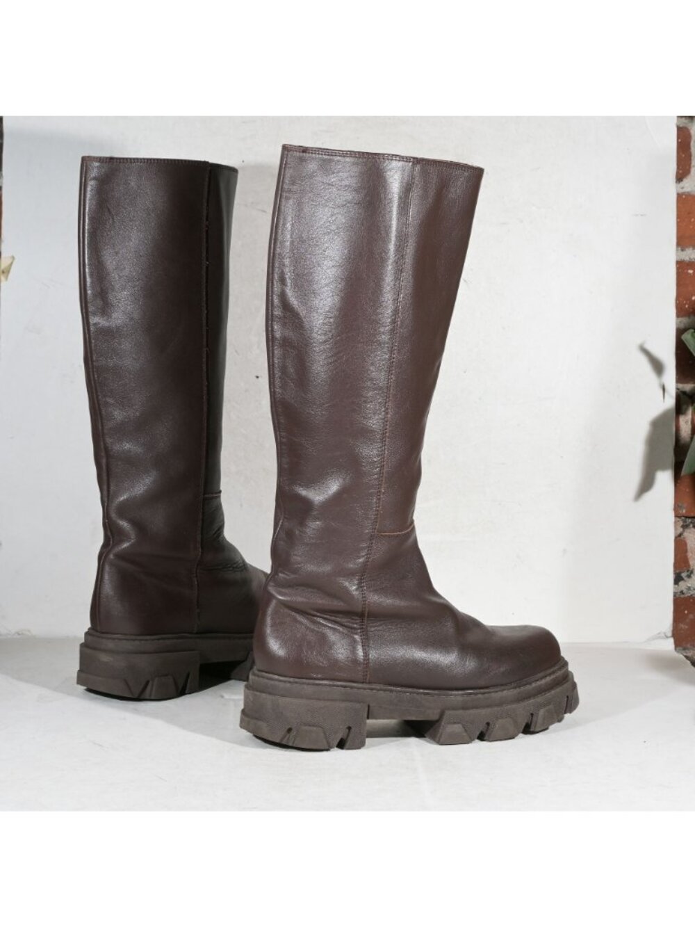 Alohas Brown Leather Chunky Lug Sole Knee High Boots EU 40 US 9 Made in Spain - Picture 3 of 8